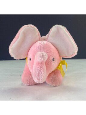 Vintage Amtoy Baby Soft Touch 1984 Plush Pink Elephant Music Box